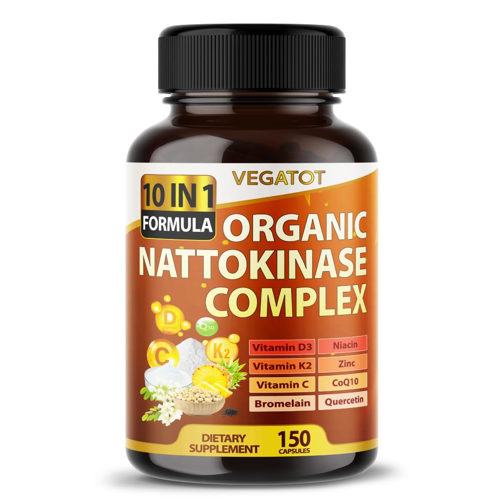 VEGATOT Nattokinase Complex with D3, K2, Zn, CoQ10 & Quercetin