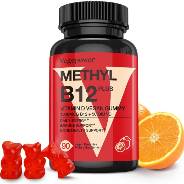 Frente de Vegepower D3+B12 gomitas naranja