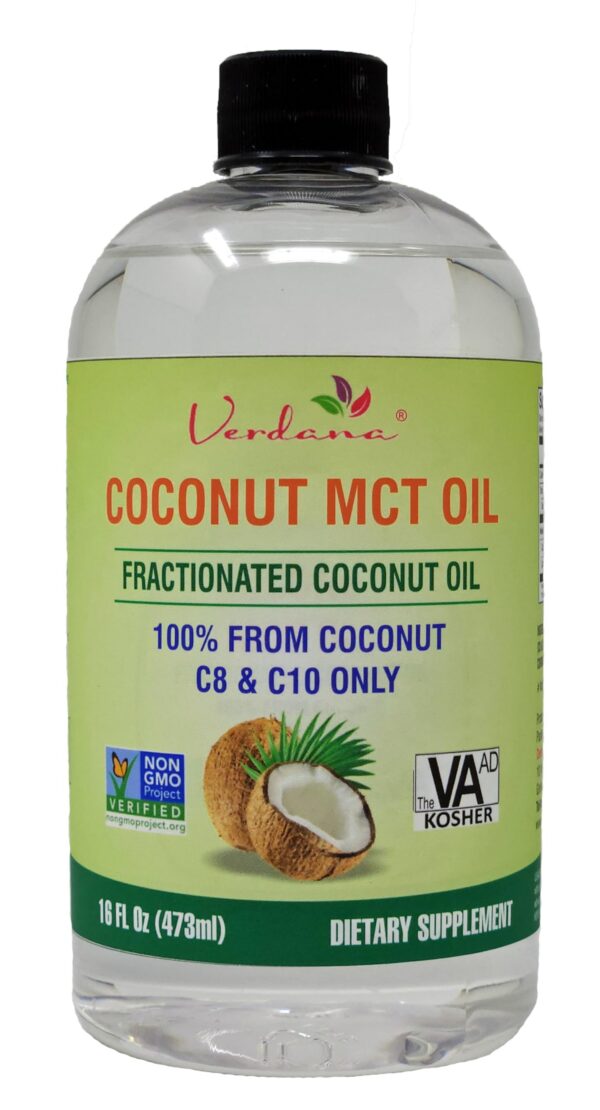 Botella Verdana MCT Oil con etiqueta frontal