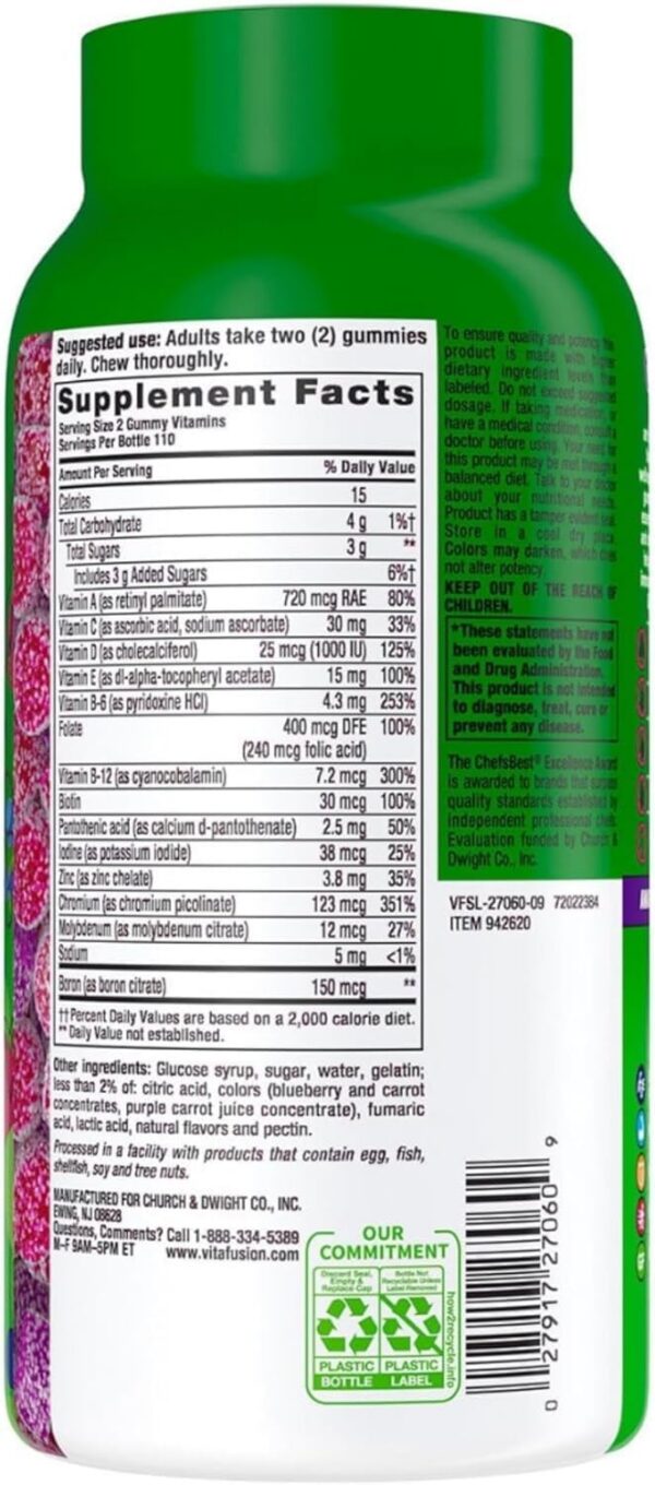 Etiqueta del producto VF gomitas multivitamínicas para hombres