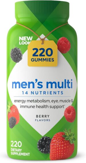 Version 1.0.0 Frasco frontal de VF gomitas multivitamínicas para hombres sabor baya