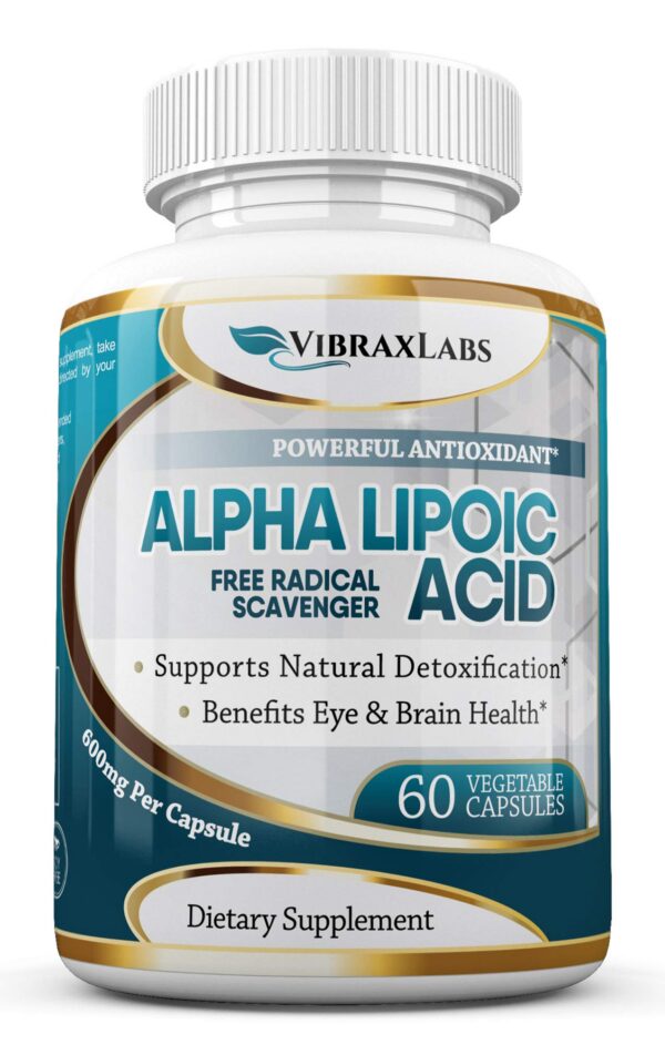 Frente de la caja Alpha Lipoic Acid 600mg vibraxlabs