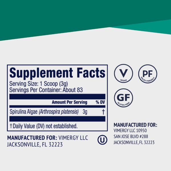 Vimergy polvo espirulina para mezclar en jugos y batidos