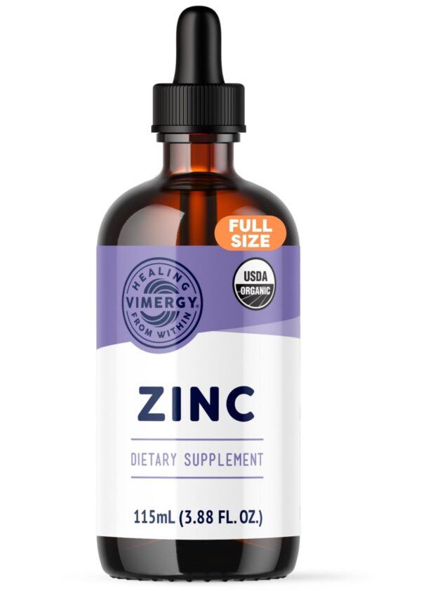 Botella de Vimergy Zinc líquido orgánico para salud inmune