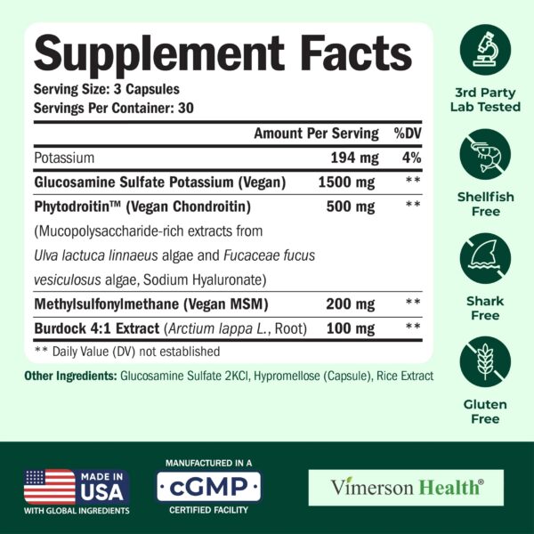 Frasco y cápsulas de glucosamina vegana