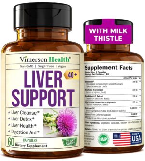 Vimerson Health suplemento detox hígado con cardo mariano 60 cápsulas