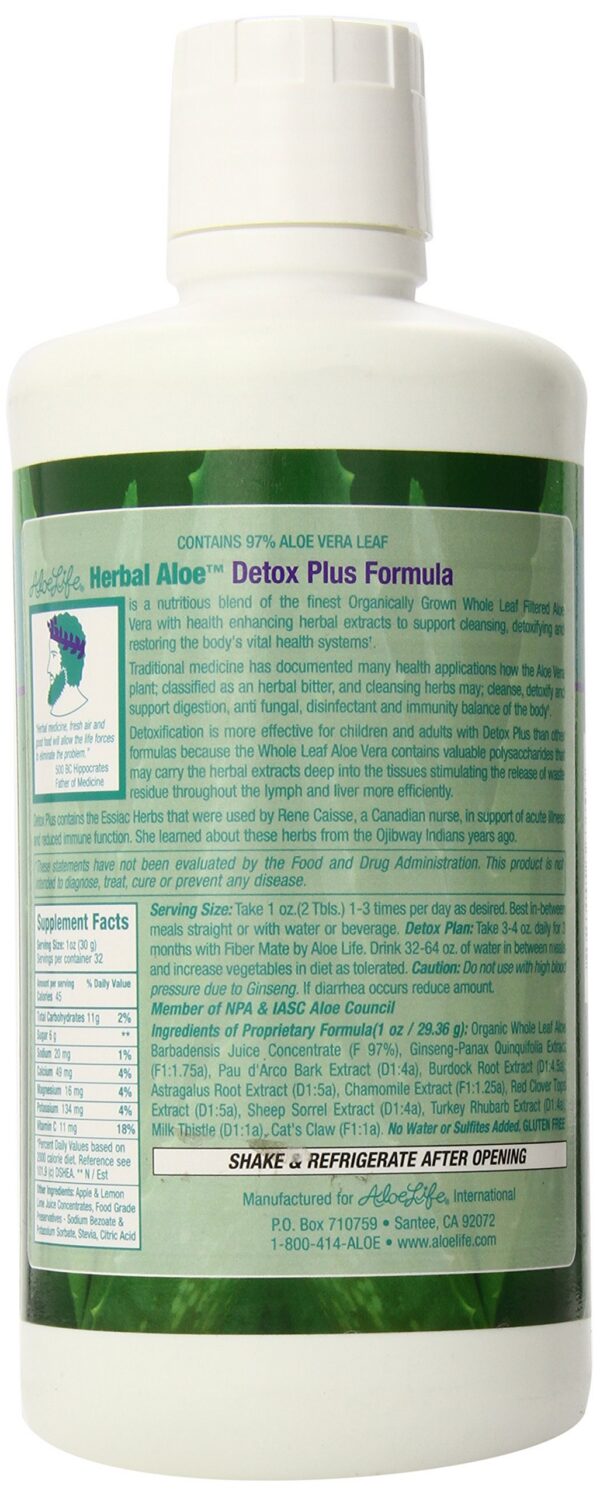 Version 1.0.0 Vista frontal botella Aloe Life detox plus 32 oz saludable