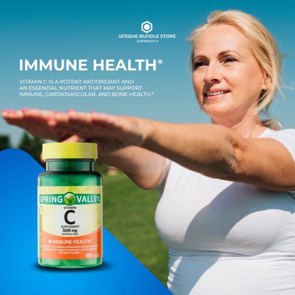 Vista frontal suplemento vitamina c y rosa mosqueta Spring Valley