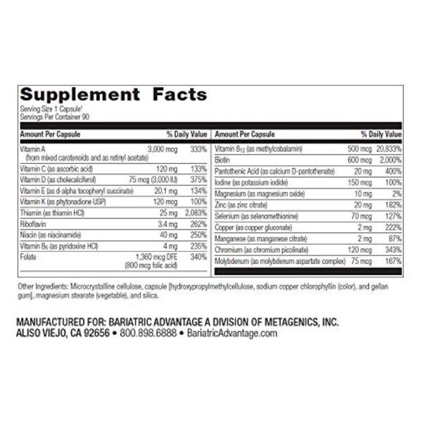 Vista frontal multivitamínico Bariatric Advantage Ultra Solo sin hierro 90 cápsulas