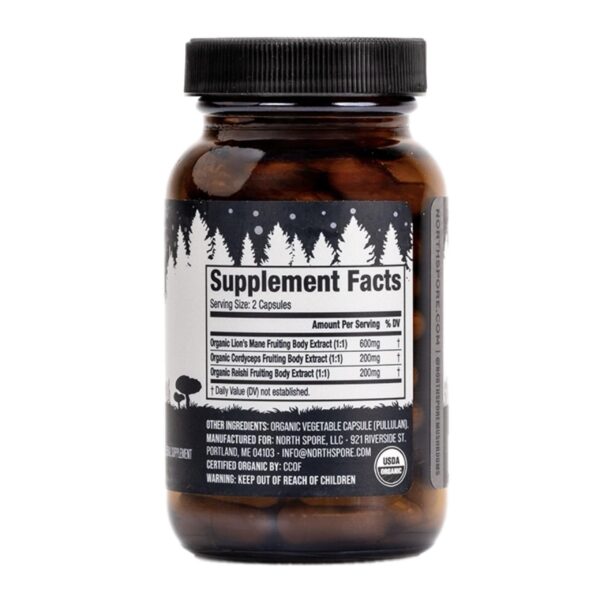 Version 1.0.0 Vista lateral botella cápsulas extracto hongos Clarity