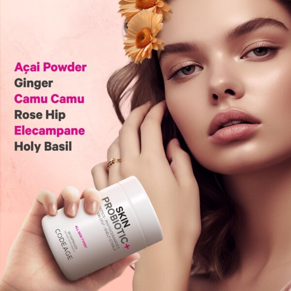 vista lateral botella Codeage probióticos y prebióticos