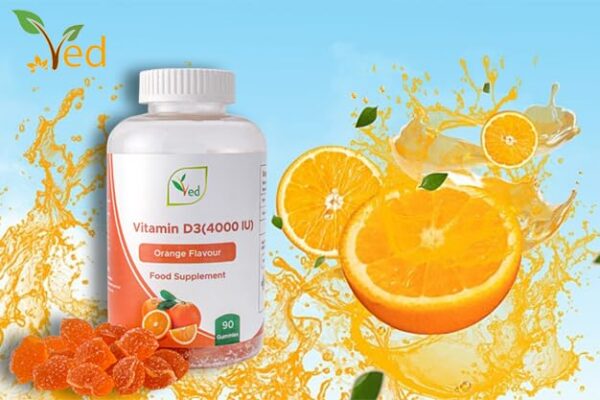 Vista lateral botella gomitas vitamina D3 Ved