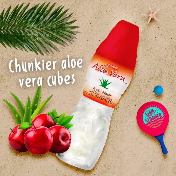 Vista lateral botella jugo aloe vera Sappe sabor manzana