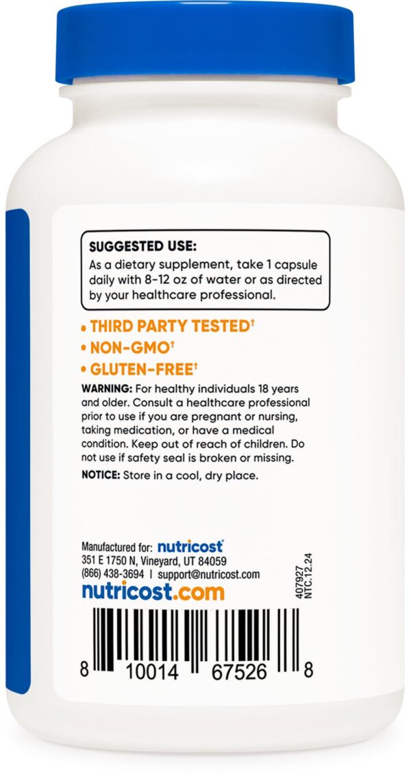 Vista lateral botella Nutricost Biotina