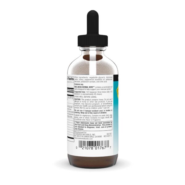 Vista lateral botella fórmula líquida Source Naturals para niños