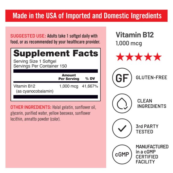 Vista lateral botella vitamina B12 NatureWise 150 cápsulas