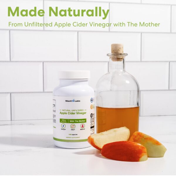 Vista lateral cápsulas vinagre sidra manzana MaxX Labs