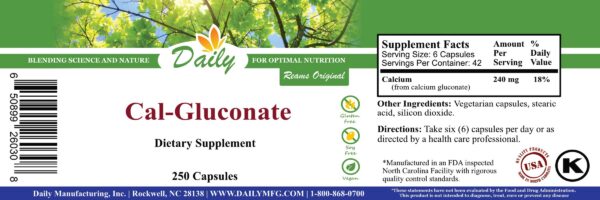 Vista lateral de Daily Manufacturing Calcium Gluconate