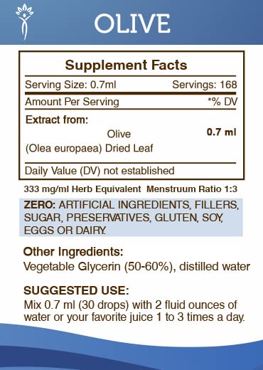 Vista lateral botella extracto de hoja de olivo Secrets of the Tribe