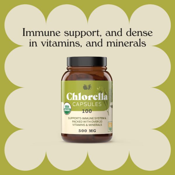 Vista lateral frasco cápsulas chlorella Complete Natural Products