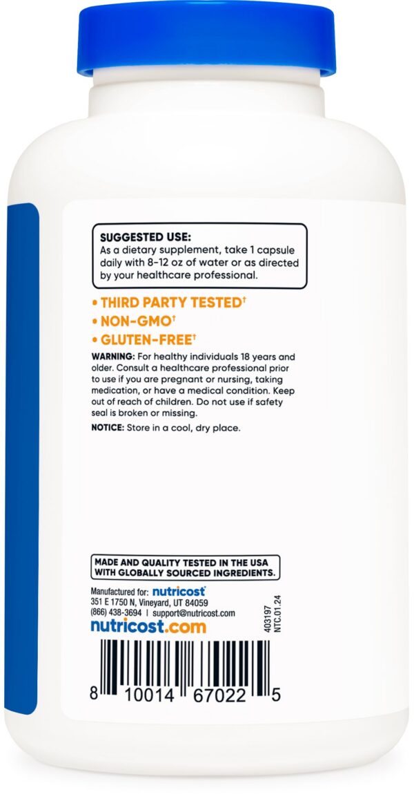 Vista lateral del frasco con extracto de cereza ácida Nutricost