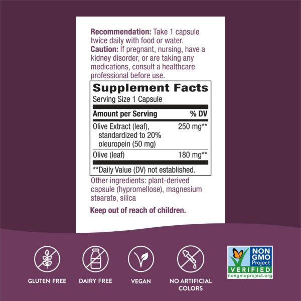 Vista lateral frasco extracto hoja de olivo Nature's Way