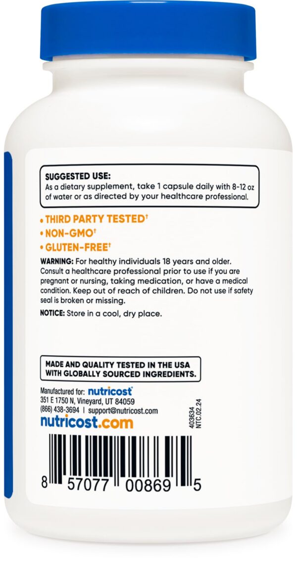 Vista lateral del frasco Nutricost Vitamina K2 MK4