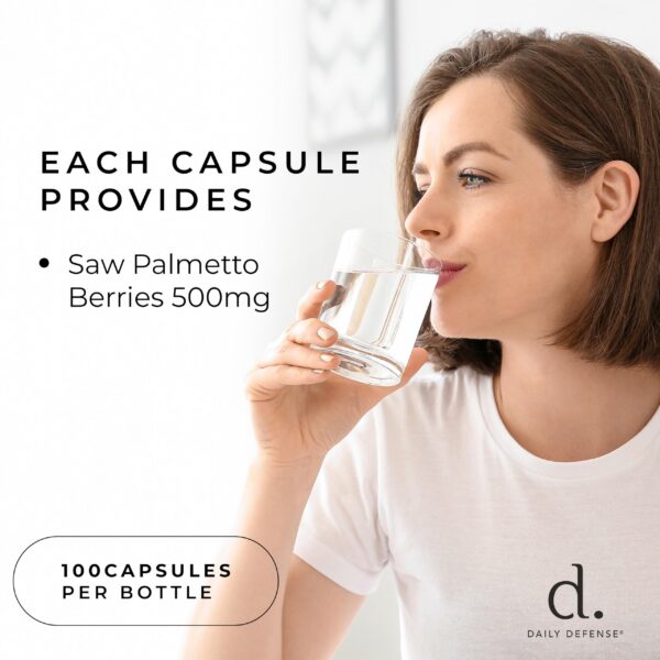 Vista lateral del Frasco Saw Palmetto Daily Defense