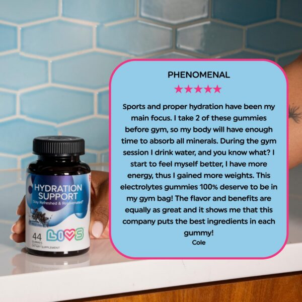 Vista lateral del frasco vitaminas gummy LIVS