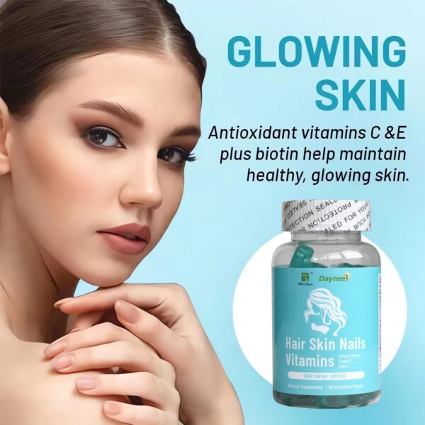 Vista lateral gomitas cabello piel uñas Wins Town 60 unidades