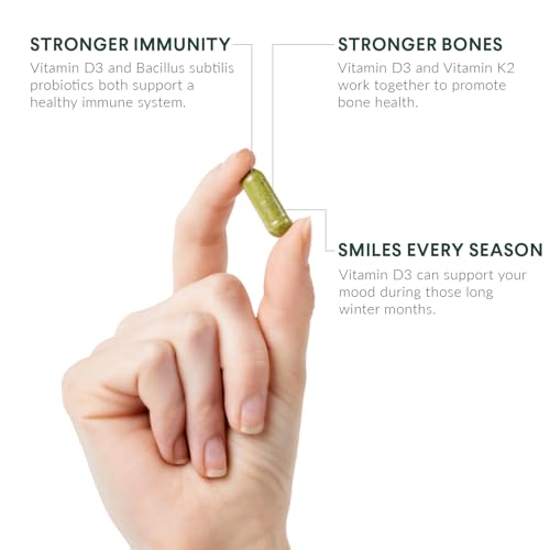 Vista lateral Nutritional Roots suplemento vitamina D3 y K2