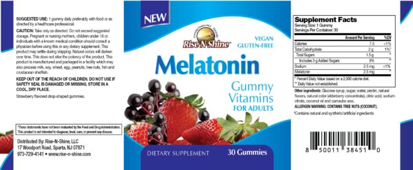 Vista lateral paquete gomitas melatonina Rise-N-Shine