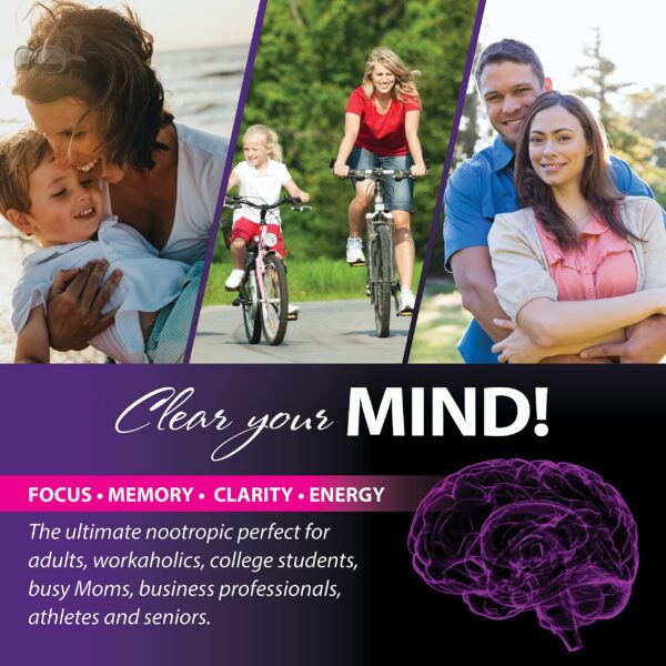 Vista lateral del suplemento Brain Awake para energía femenina