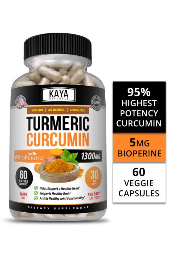 Vista lateral suplemento cúrcuma Kaya Naturals