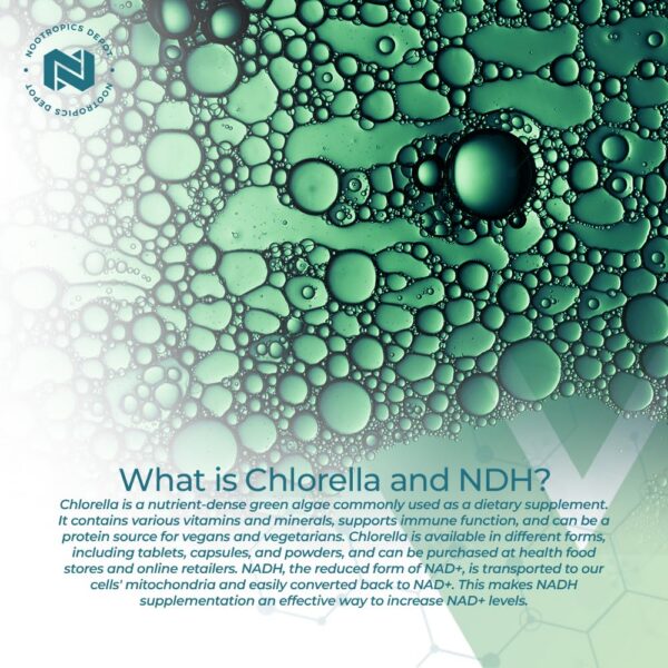 Botella Nootropics Depot NADH y Chlorella 30 cápsulas