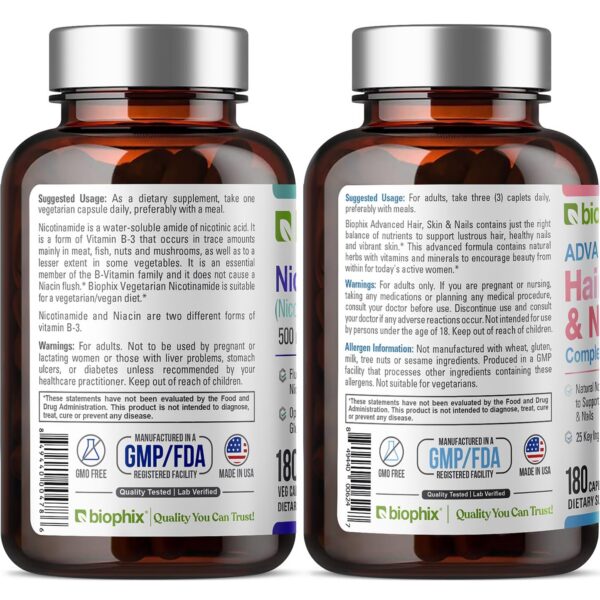 Version 1.0.0 Vista posterior de la Botella Nicotinamida Biophix