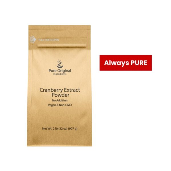 Vista trasera del envase de extracto puro de arándano