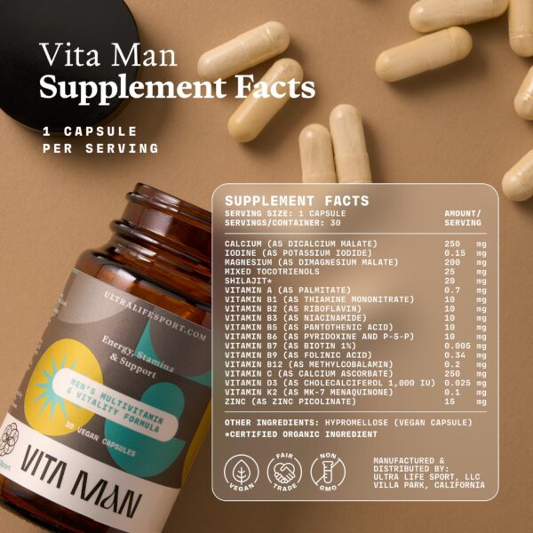 Etiqueta trasera de VITA Man Multivitamin