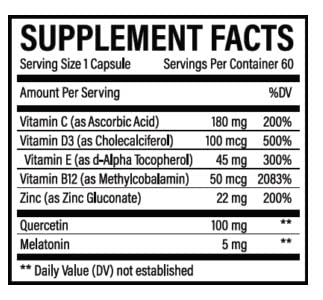 Etiqueta de Vita-Shield-Max con ingredientes