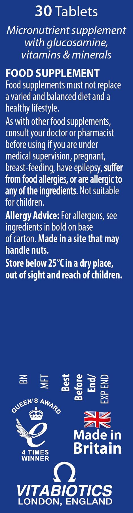 Etiqueta frontal de Vitabiotics Jointace glucosamina condroitina