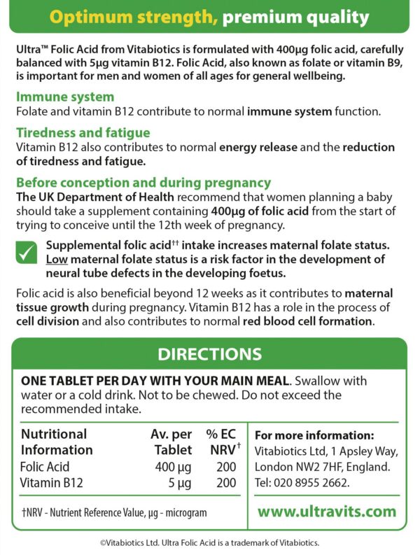 Version 1.0.0 Caja suplemento Vitabiotics Ultra Ácido Fólico 60 tabletas