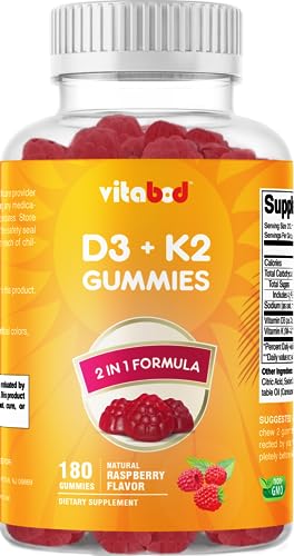 Botella de gomitas Vitabod vitamina d3 k2 sabor frambuesa natural