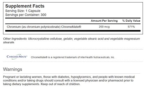 Vitacost GTF cromo ChromeMate etiqueta