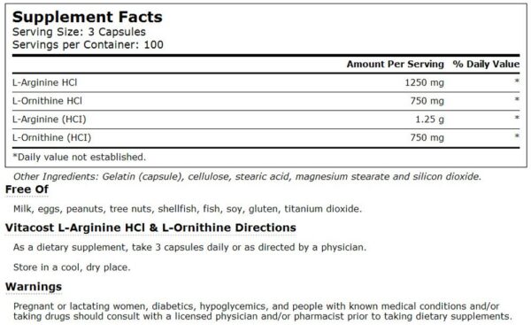 Etiqueta de Vitacost L-Arginine HCl & L-Ornithine