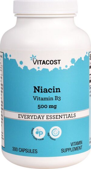 Version 1.0.0 Frente del frasco Vitacost Niacina 500 mg 300 cápsulas