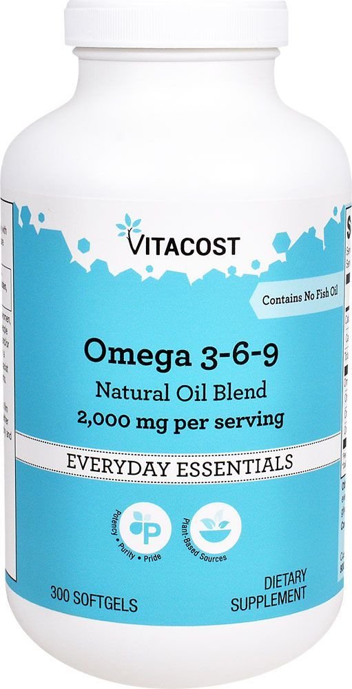 Frasco de Vitacost Omega 3-6-9 Mezcla de Aceites Naturales 300 Softgels