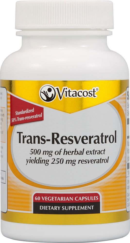 Frasco Vitacost Trans-Resveratrol etiqueta frontal