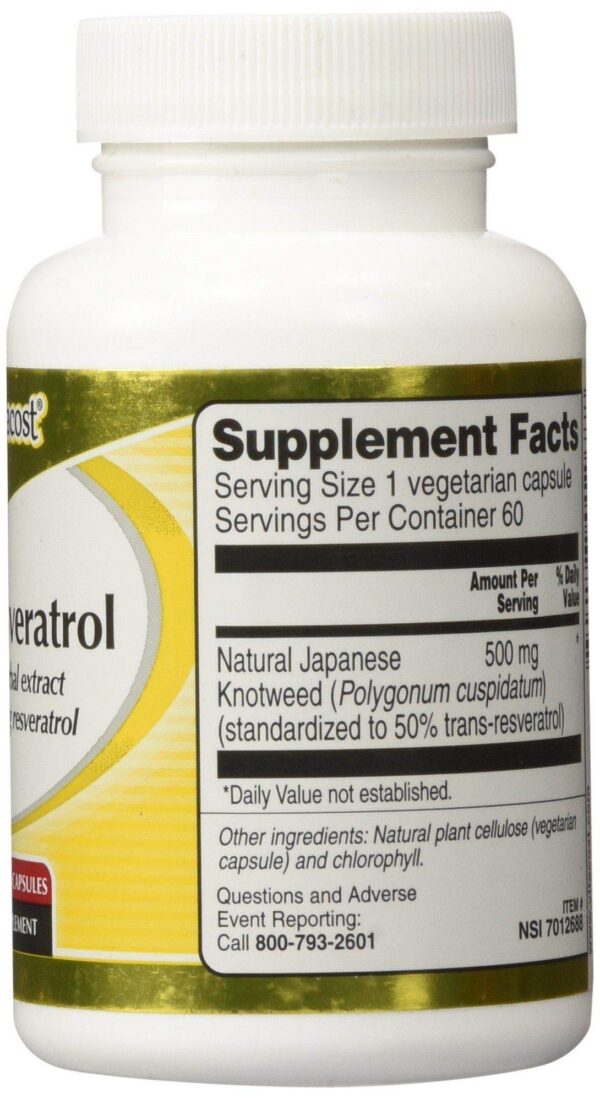 Etiqueta del envase Vitacost Trans-Resveratrol