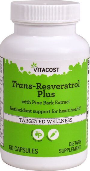 Version 1.0.0 Vitacost Trans-Resveratrol Plus etiqueta y envase