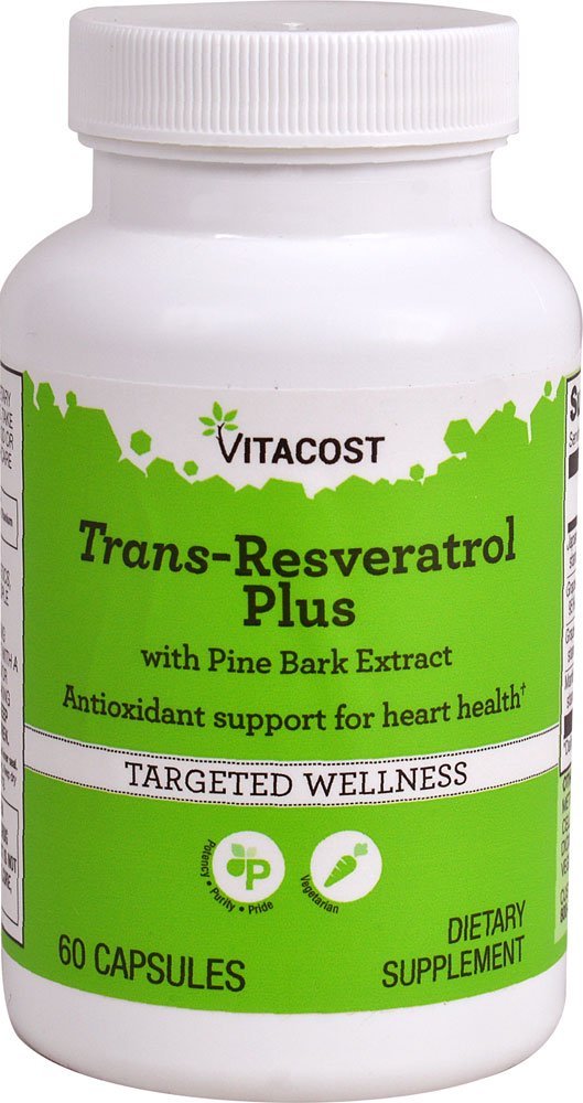 Vitacost Trans-Resveratrol Plus etiqueta y envase